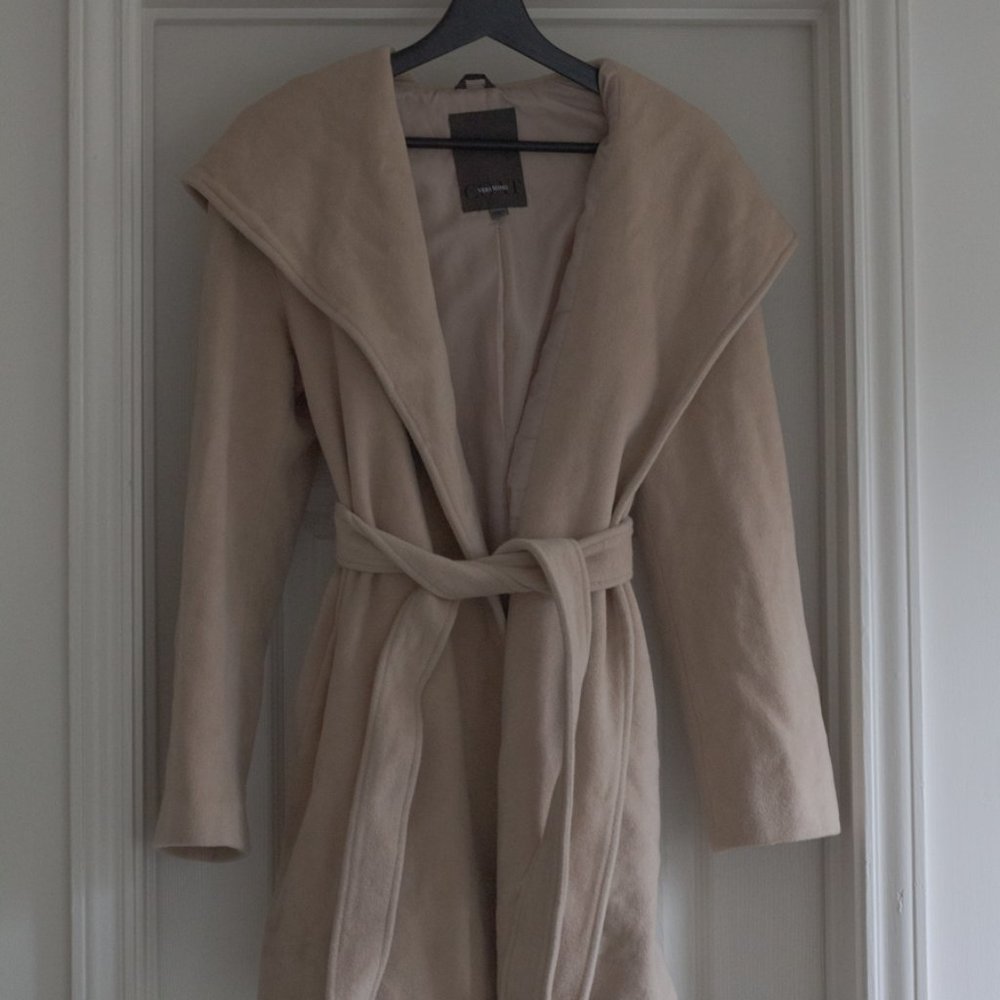 Vera Wang Camel/Beige Wool Angora Belted Wrap Coat